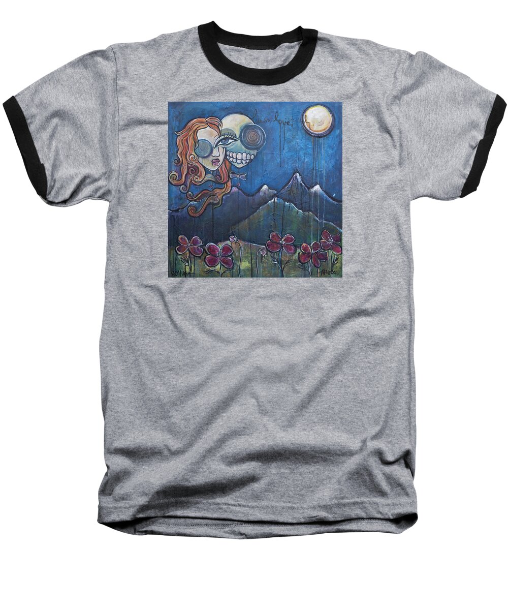 Luna Baseball T-Shirt featuring the painting Luna Our Love Eternal by Laurie Maves ART