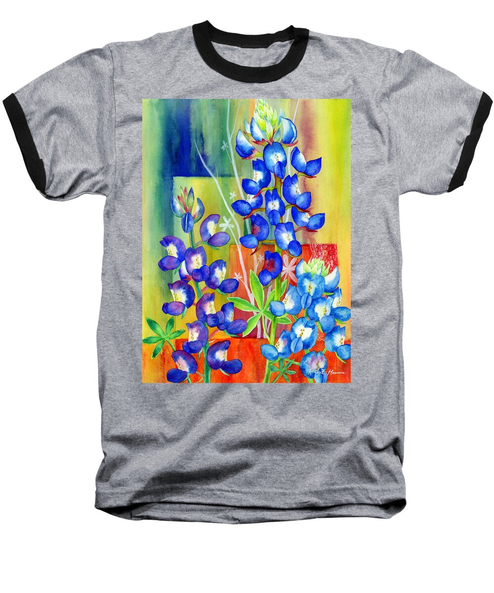 Wild Flower Baseball T-Shirt featuring the painting Lupinus Texensis by Hailey E Herrera
