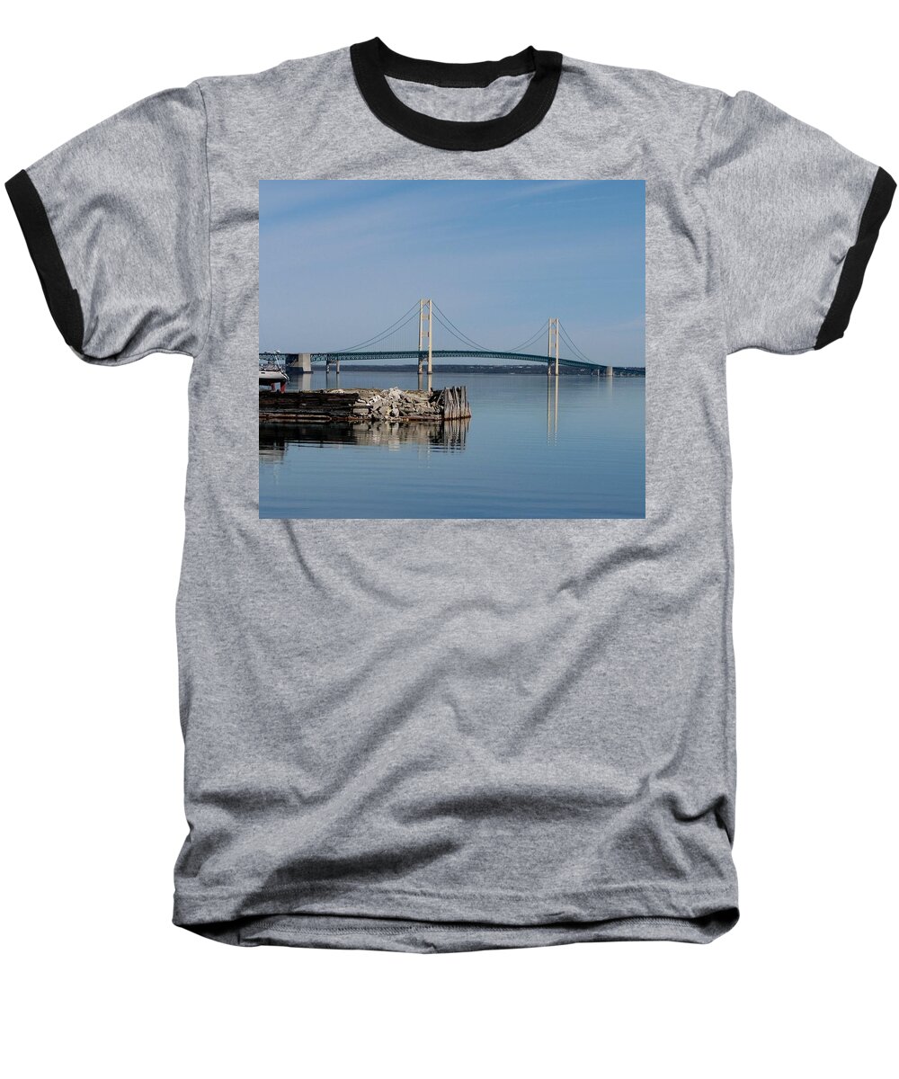 Mackinac Bridge Baseball T-Shirt featuring the photograph Mackinaw Reflections by Keith Stokes