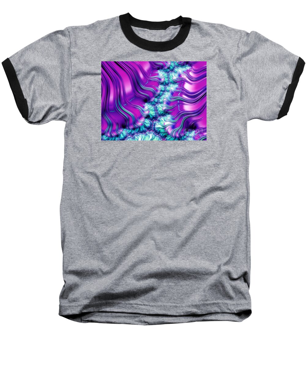Fractal Art Baseball T-Shirt featuring the digital art Magenta and Aqua Soft Fractal Abstract by Imagery by Charly