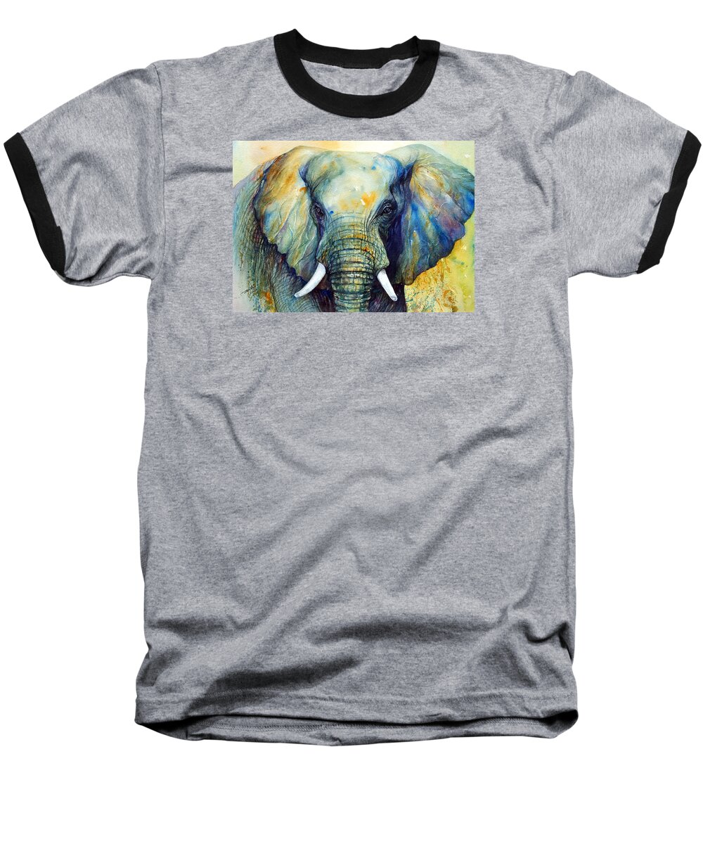 Elephant Art Baseball T-Shirt featuring the painting Majestic-III Dappled by Arti Chauhan