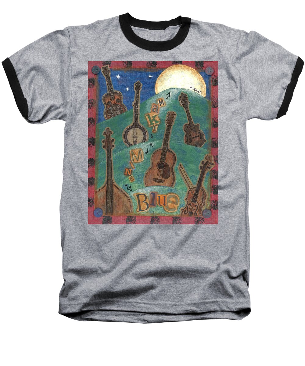 Full Moon Baseball T-Shirt featuring the mixed media Make Mine Blue by Carol Neal