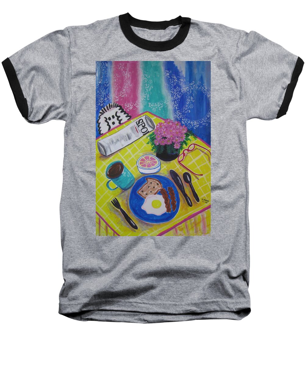 Dog Baseball T-Shirt featuring the painting Makin' His Move by Diane Pape