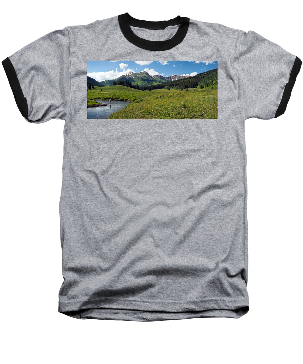 Photography Baseball T-Shirt featuring the photograph Man Fly-fishing In Slate River, Crested by Panoramic Images
