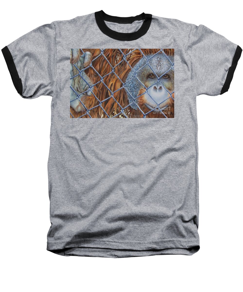 Orangutan Baseball T-Shirt featuring the painting Man of the Forest by Greg and Linda Halom