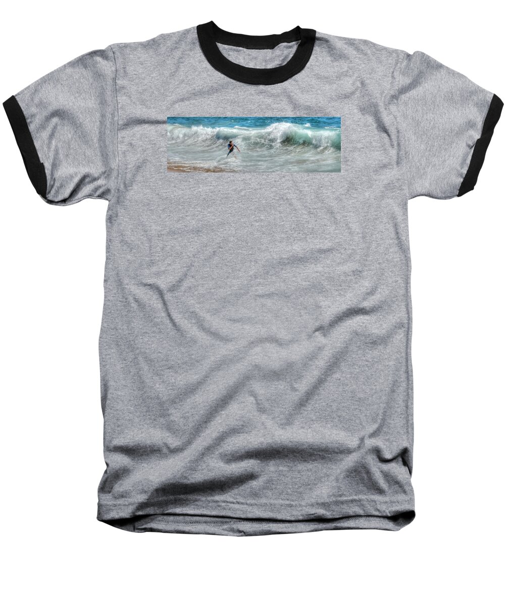 Surfing Baseball T-Shirt featuring the photograph Man vs Wave by Bill Hamilton