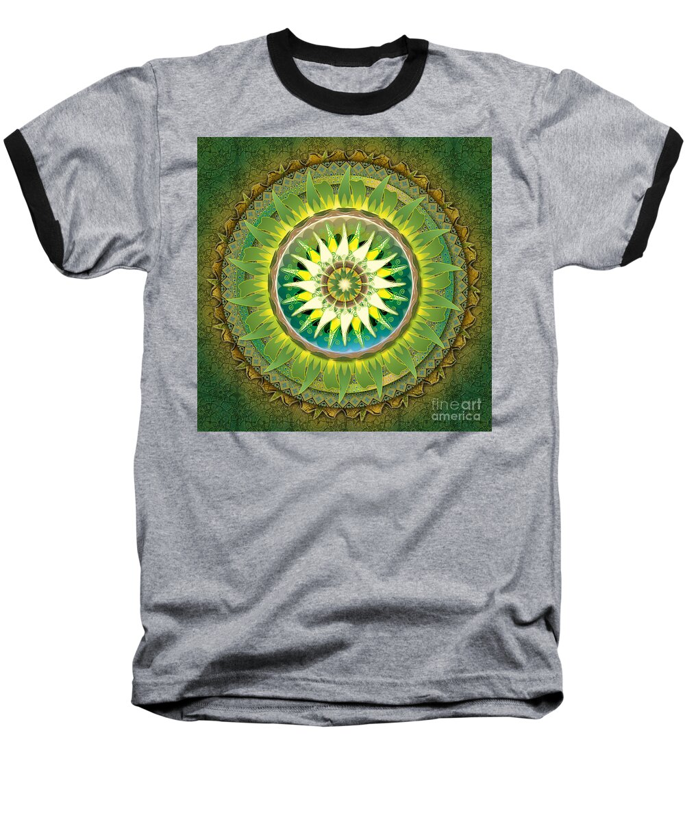 Mandala Baseball T-Shirt featuring the digital art Mandala Green by Peter Awax