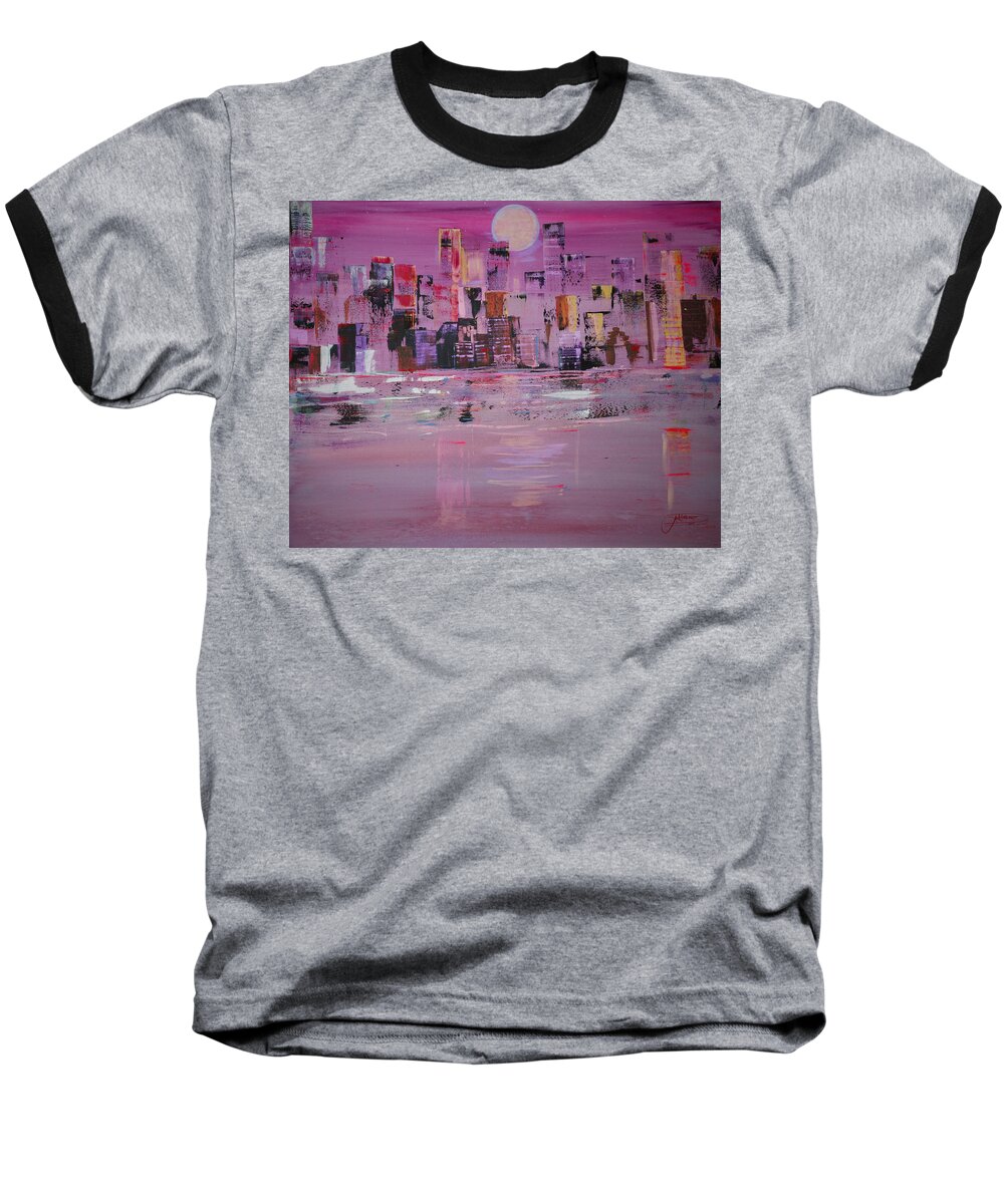 Art Baseball T-Shirt featuring the painting Manhattan Moonshine by Jack Diamond