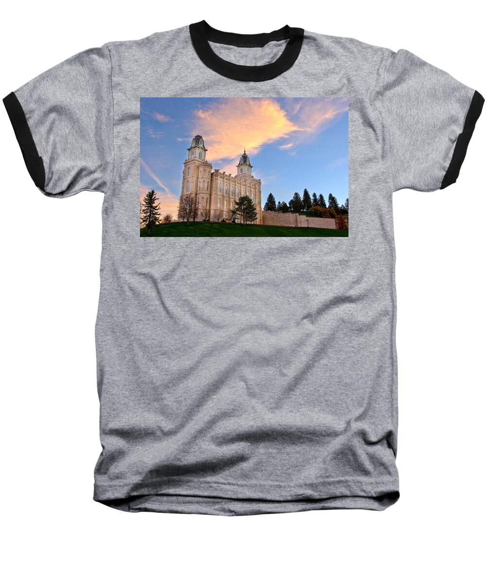 Church Building Baseball T-Shirt featuring the photograph Manti Temple Morning by David Andersen