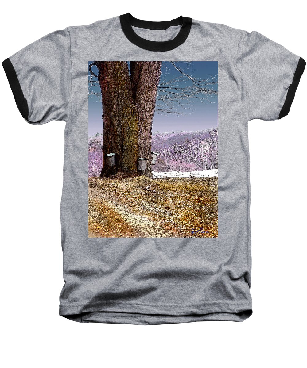 Landscape Baseball T-Shirt featuring the digital art Maple Buckets by Nancy Griswold