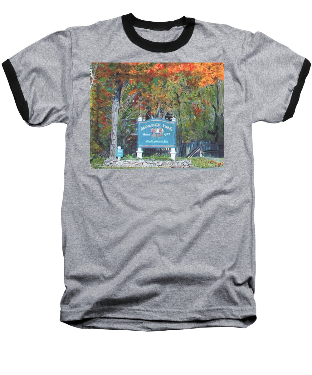 Baa Baseball T-Shirt featuring the painting Marathon Park by Cliff Wilson