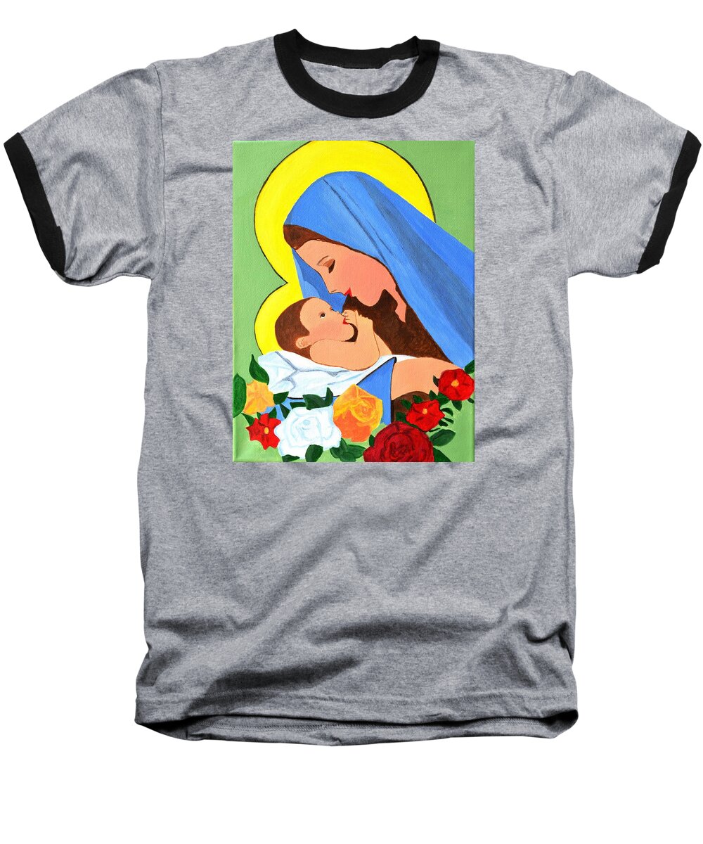 Maria Baseball T-Shirt featuring the painting Maria and baby Jesus by Magdalena Frohnsdorff