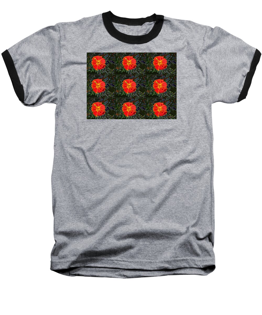 Abstract Baseball T-Shirt featuring the photograph Marigold Mighty by Kathy Bassett