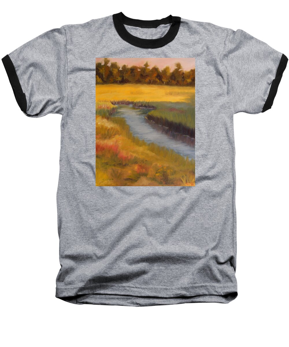 Coastal Baseball T-Shirt featuring the painting Marsh Mellow by Jill Ciccone Pike