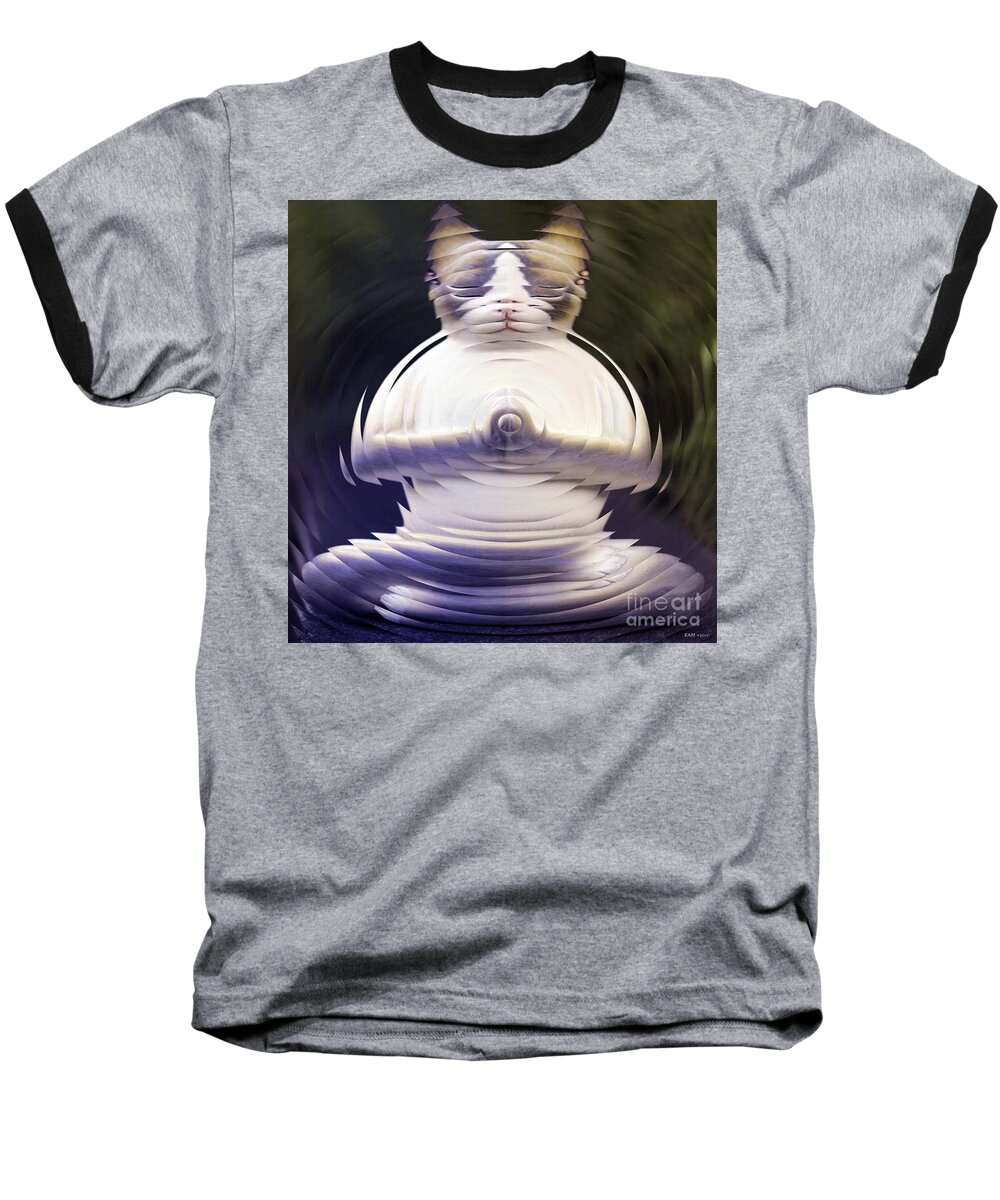 Fractal Art Baseball T-Shirt featuring the digital art Meditation Kitty by Elizabeth McTaggart