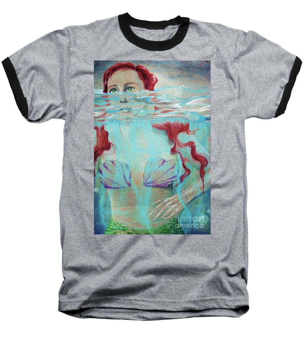 Pastel By My Second Daughter Baseball T-Shirt featuring the digital art Mermaid by Annie Gibbons