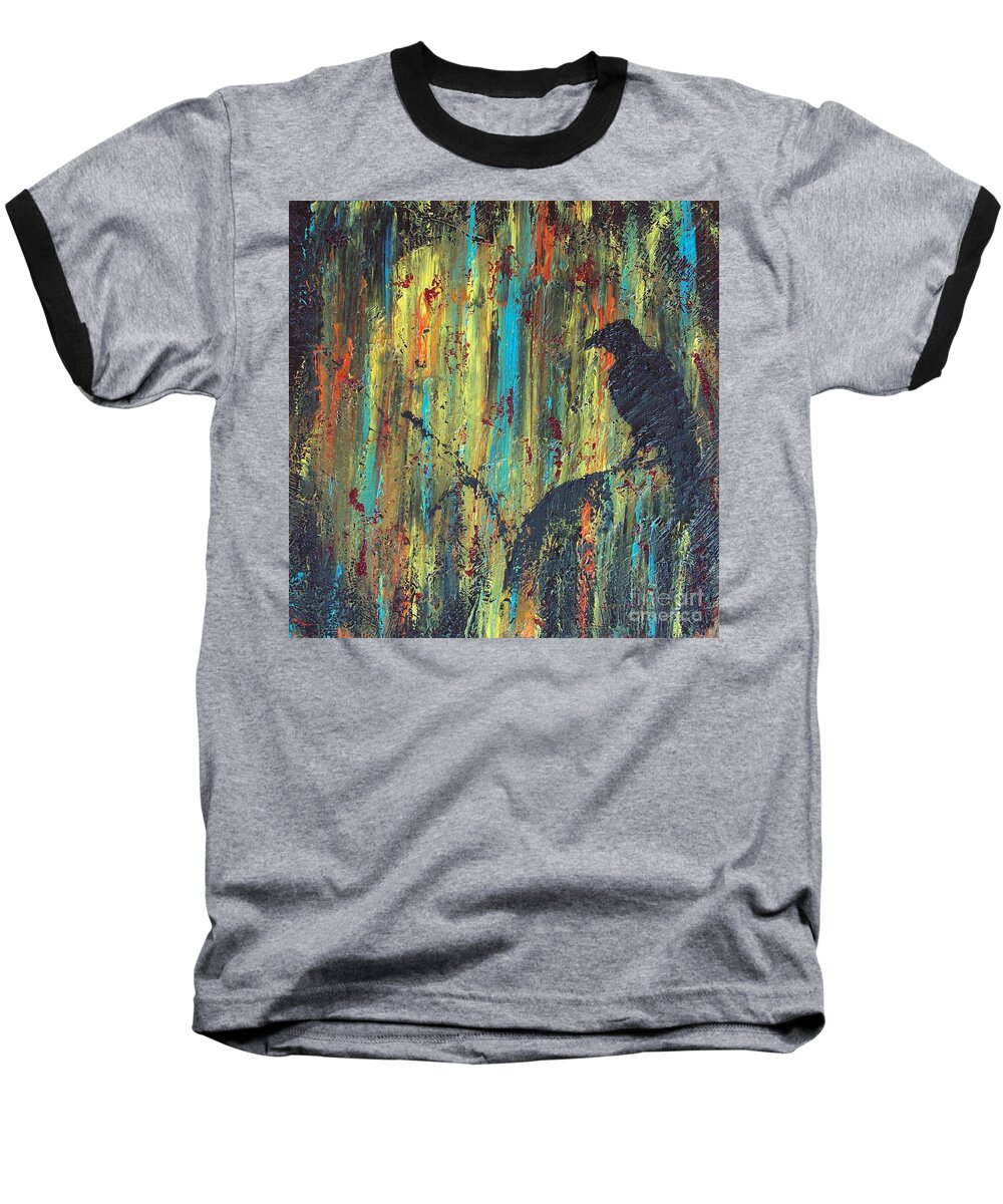Raven Baseball T-Shirt featuring the painting Messenger by Jacqueline McReynolds