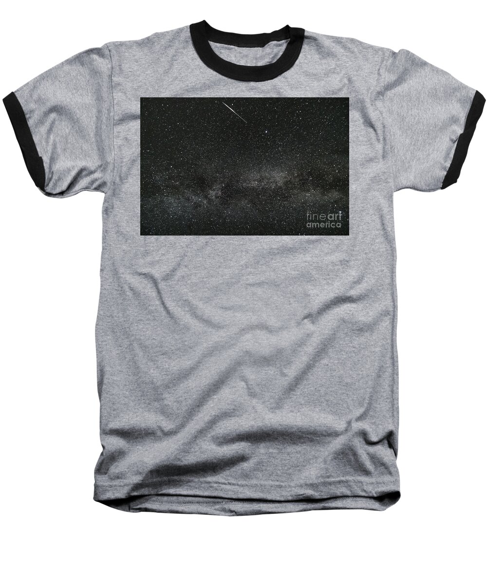Meteor Baseball T-Shirt featuring the photograph Meteor with The Milky Way by Patrick Fennell