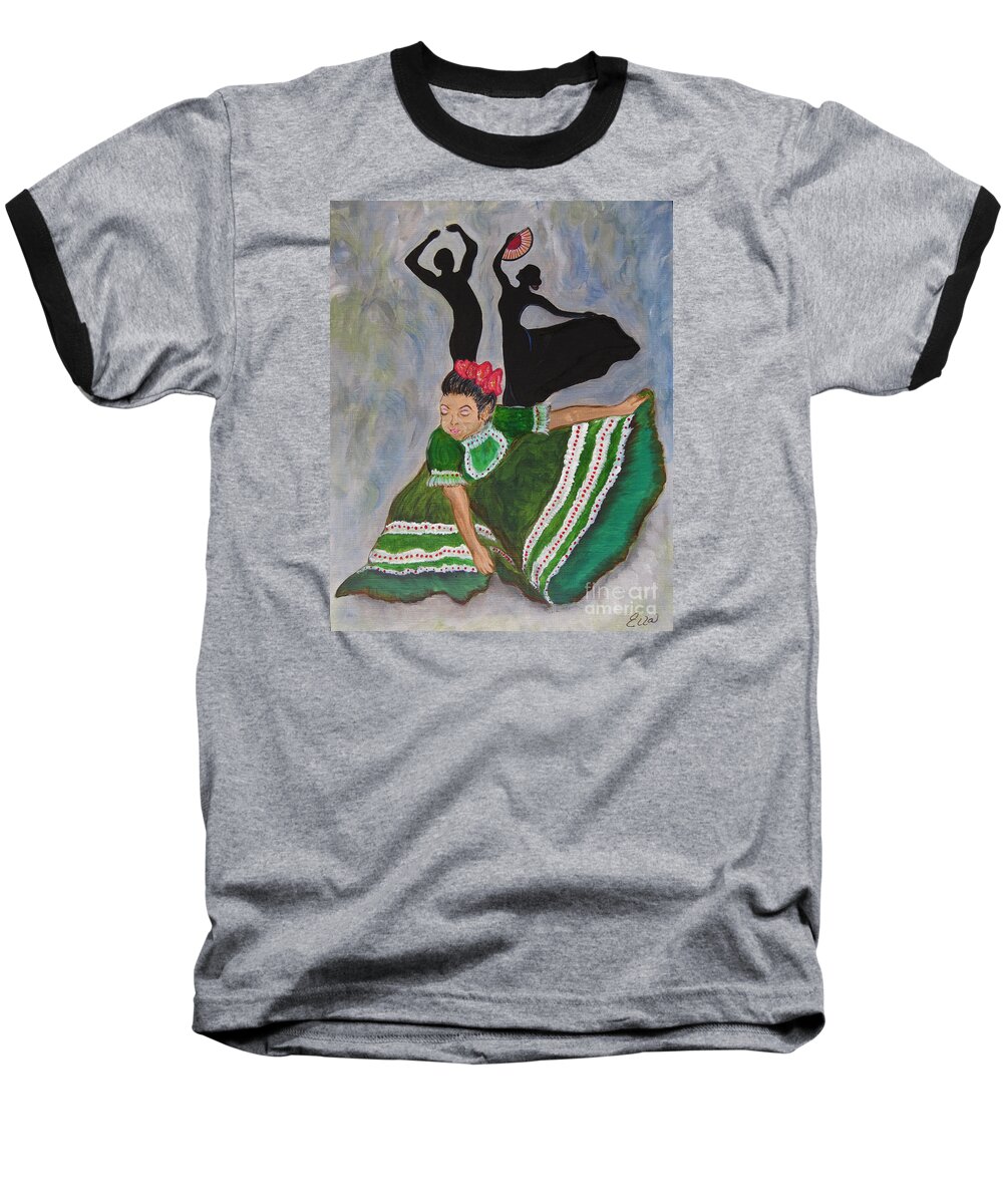 Fiesta Baseball T-Shirt featuring the painting Mexican Hat Dance by Ella Kaye Dickey