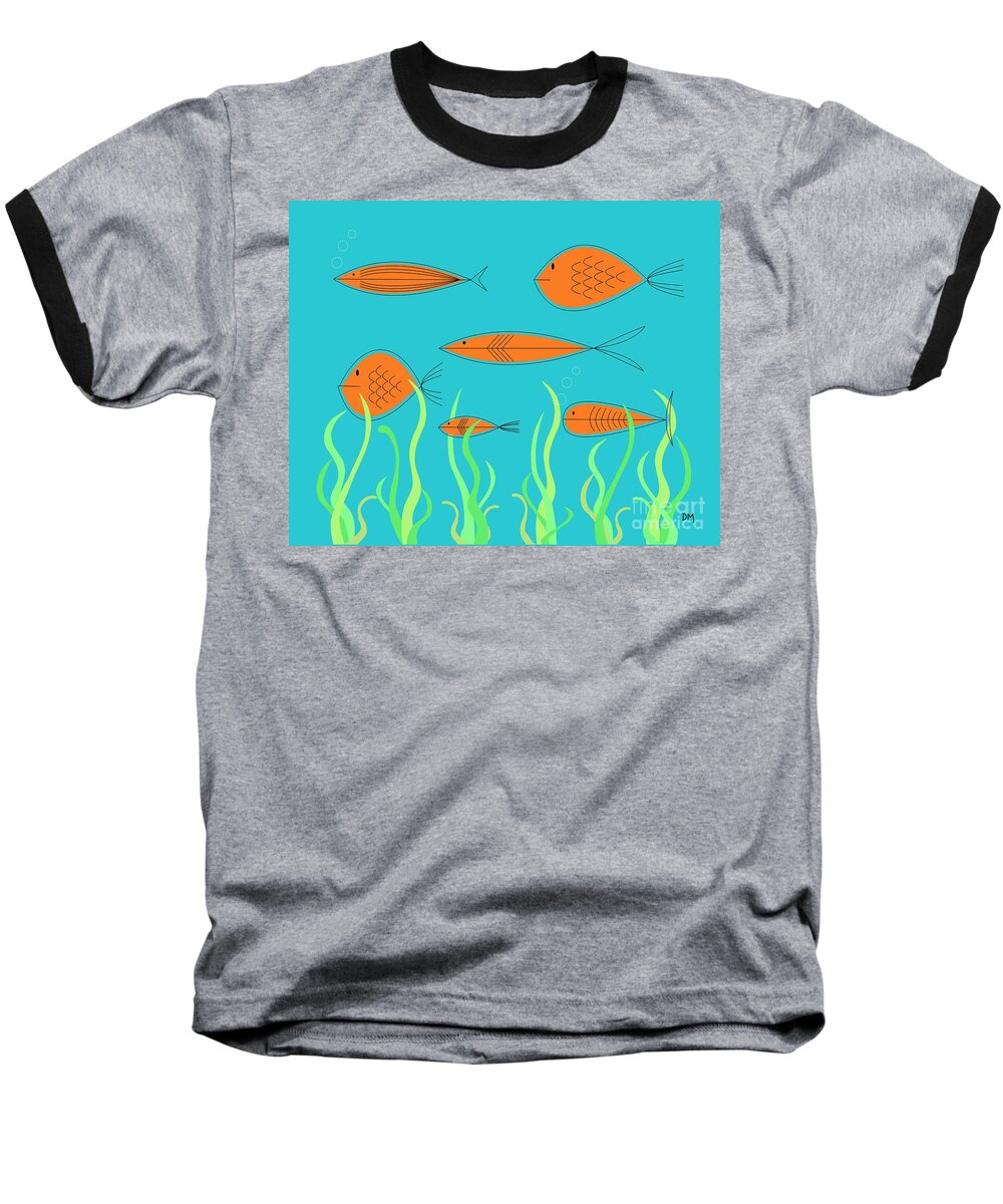 Abstract Baseball T-Shirt featuring the digital art Mid Century Fish 2 by Donna Mibus