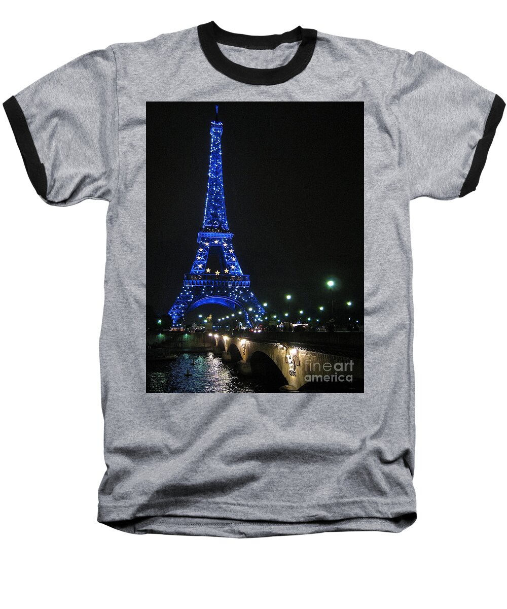 Paris France Eiffel Tower Baseball T-Shirt featuring the photograph Midnight Blue by Suzanne Oesterling