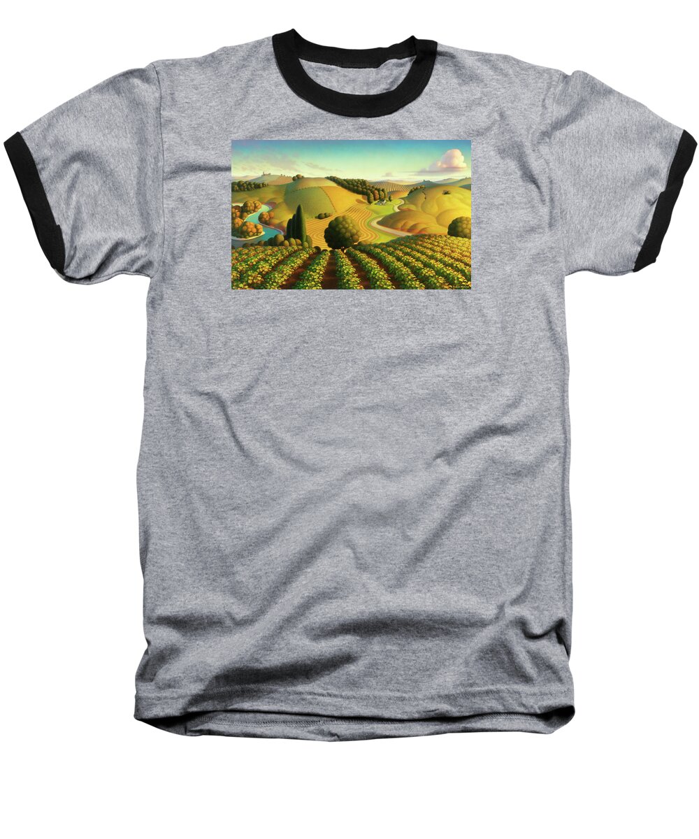 Vineyard Baseball T-Shirt featuring the painting Midwest Vineyard by Robin Moline