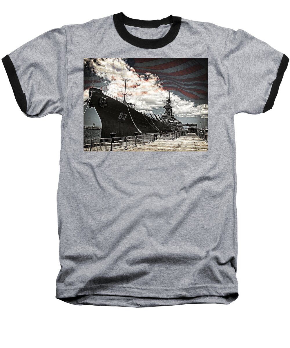 Battleship Baseball T-Shirt featuring the photograph Mighty MO U.S.S. Missouri by Ken Smith