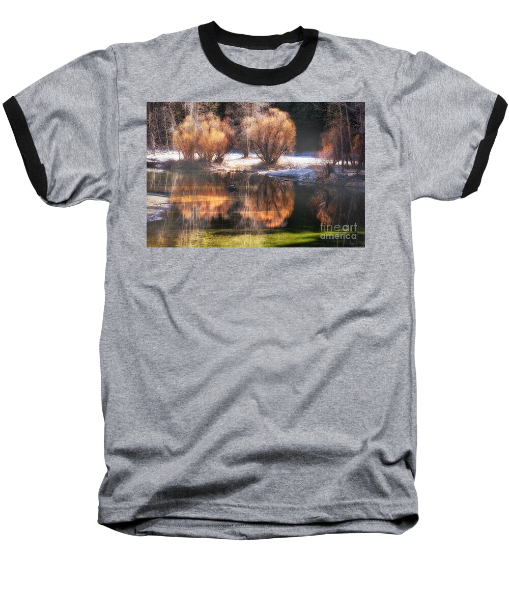 Yosemite Baseball T-Shirt featuring the photograph Mist and Reflections by Anthony Michael Bonafede