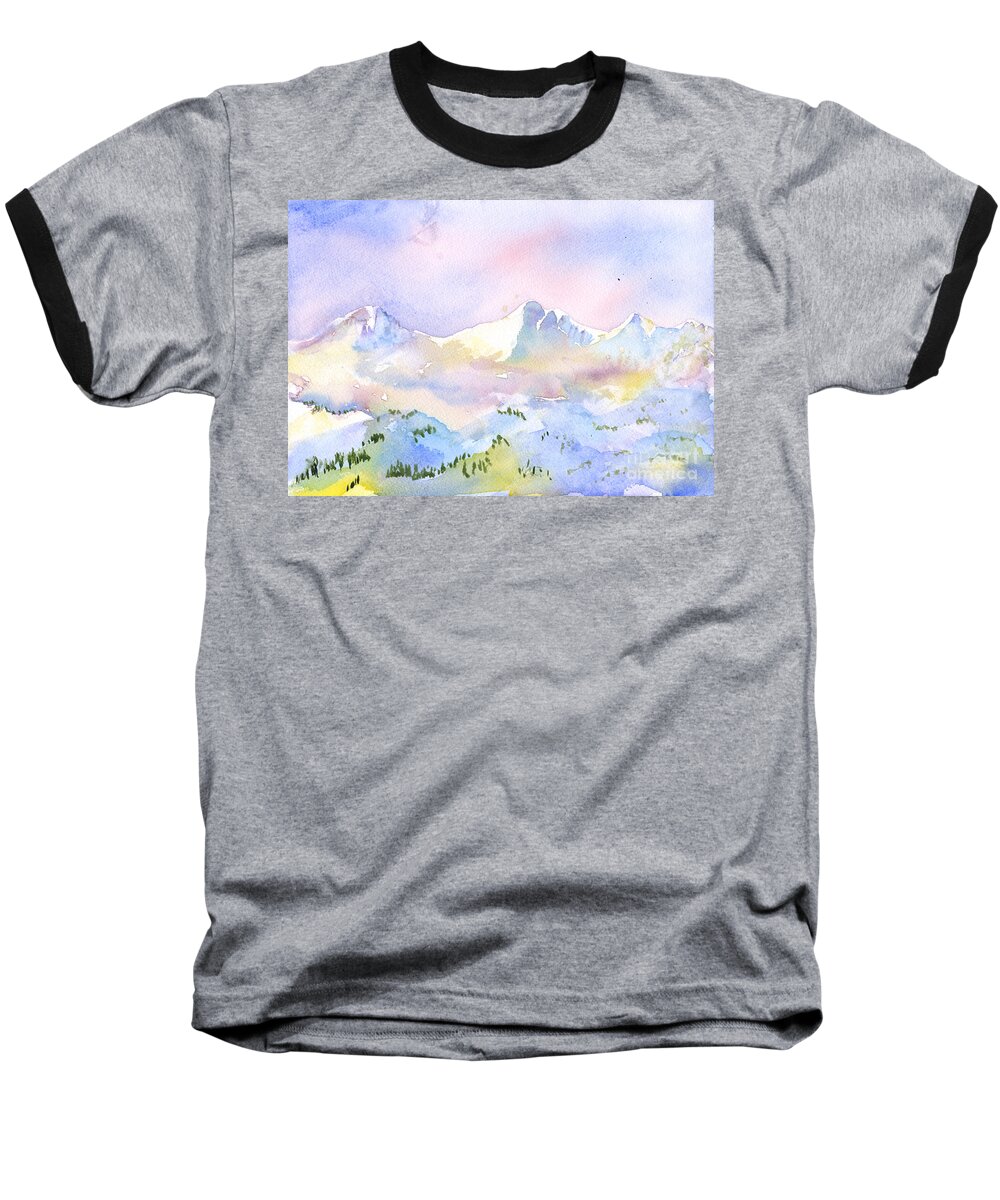 Mountains Baseball T-Shirt featuring the painting Misty Mountain by Walt Brodis