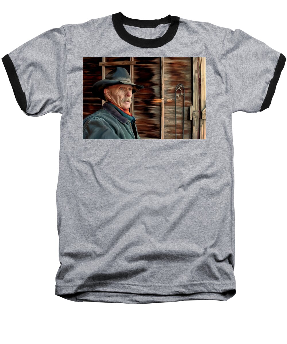 Cowboy Baseball T-Shirt featuring the painting Montana Cowboy by Michael Pickett