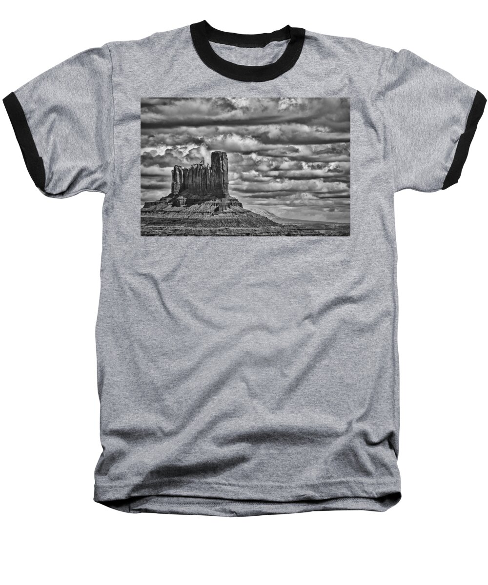  Monument Valley Photographs Baseball T-Shirt featuring the photograph Monument Valley 6 BW by Ron White