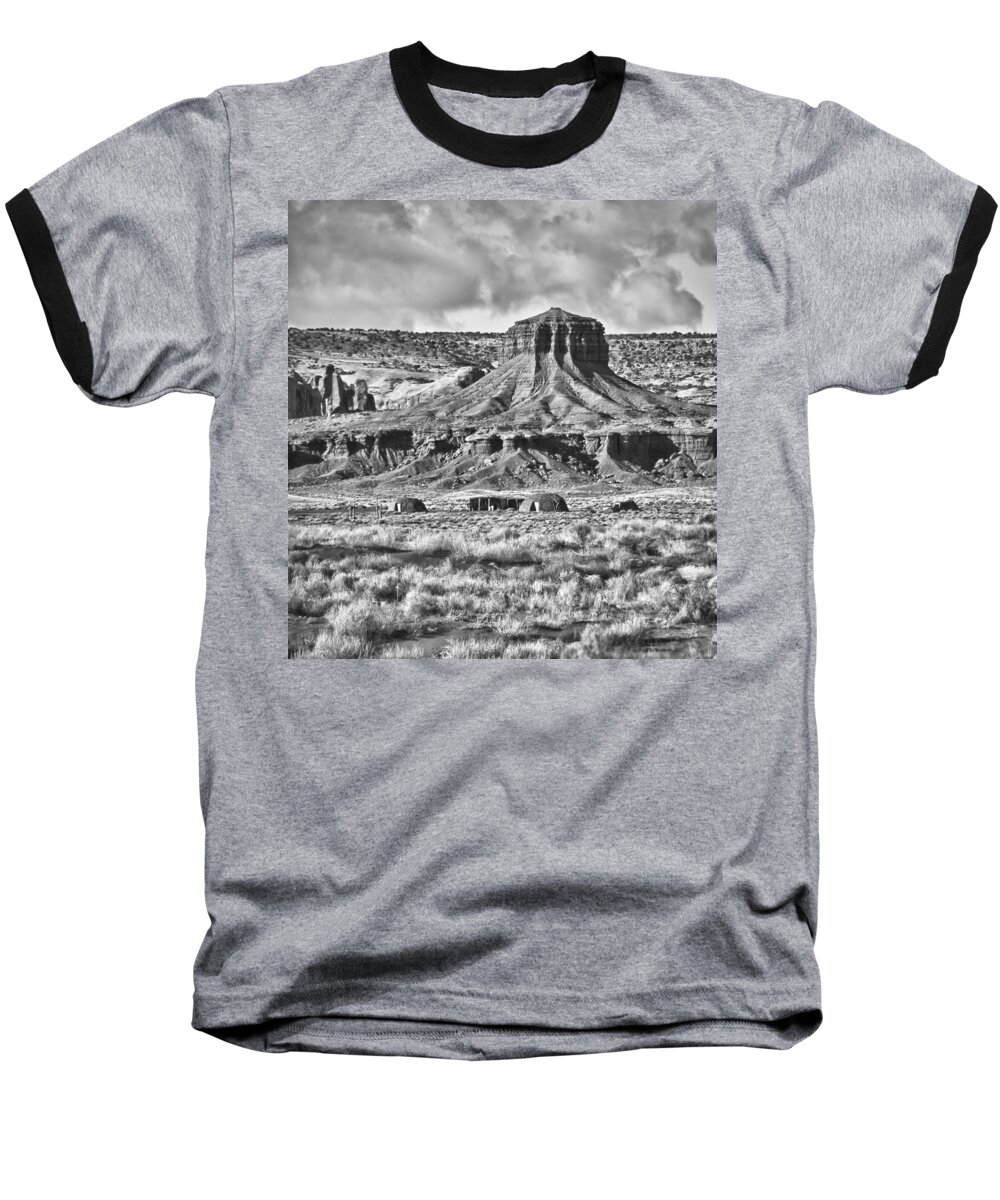  Monument Valley Photographs Baseball T-Shirt featuring the photograph Monument Valley 7 BW by Ron White