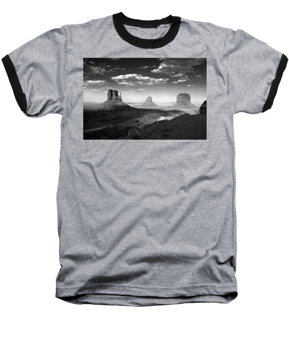 Travel Baseball T-Shirt featuring the photograph Monument Valley in Black and White by Lucinda Walter