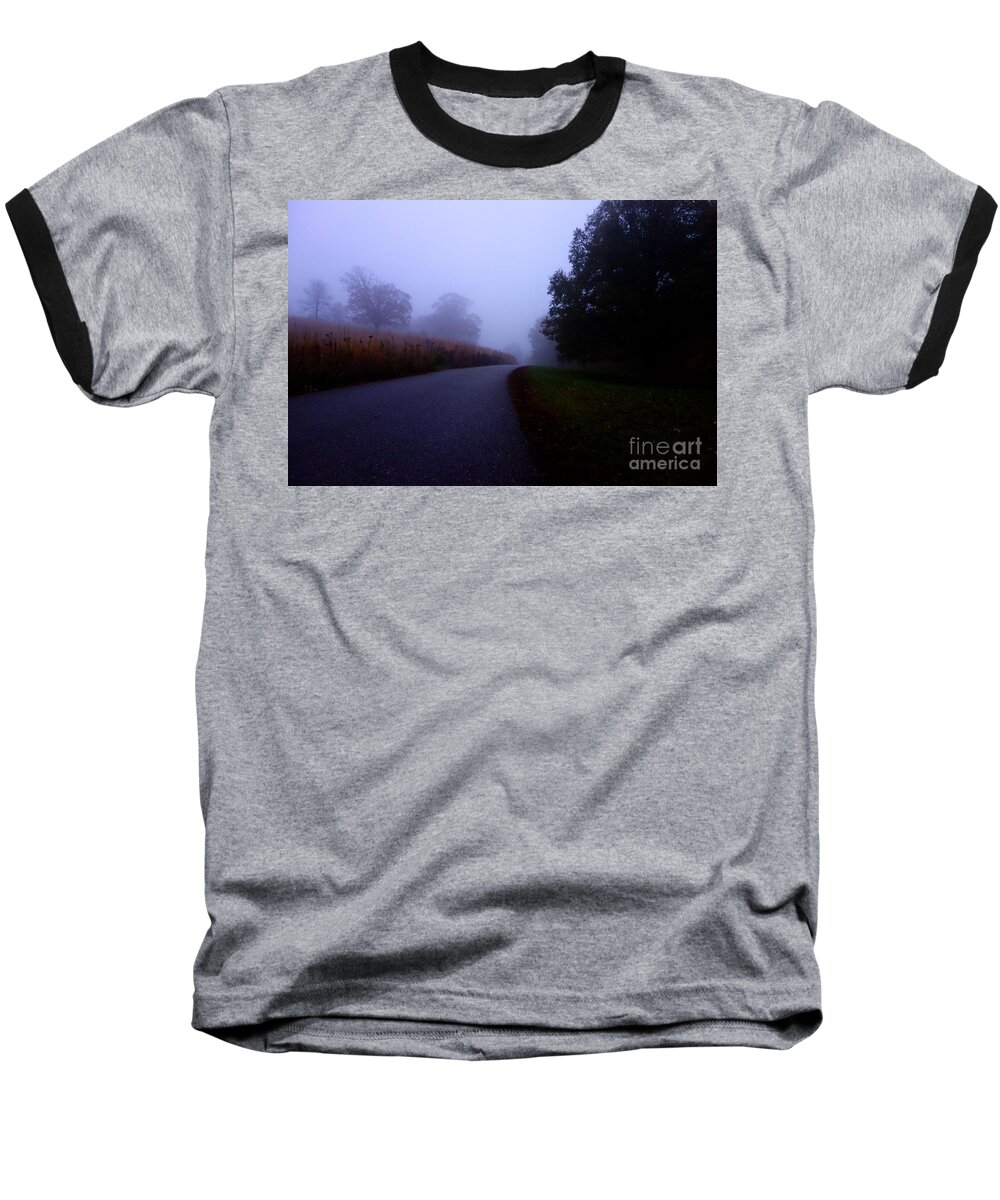 Autumn Baseball T-Shirt featuring the photograph Moody Autumn Pathway by Jacqueline Athmann
