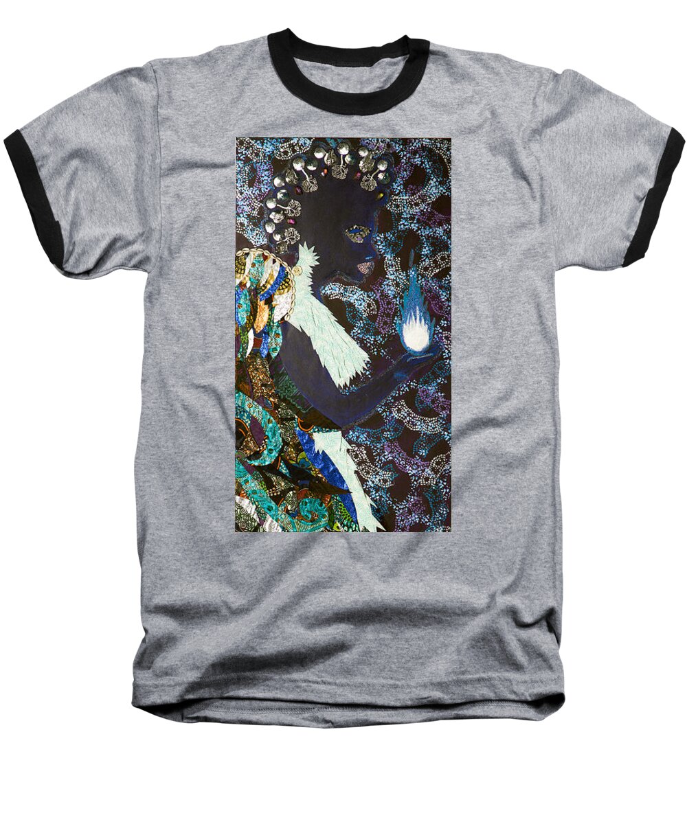 African Baseball T-Shirt featuring the tapestry - textile Moon Guardian - The Keeper of the Universe by Apanaki Temitayo M