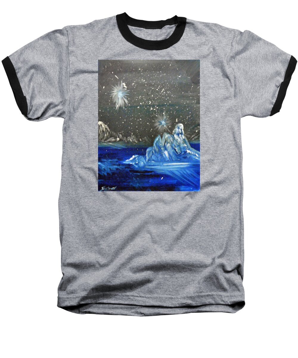 Moon Baseball T-Shirt featuring the painting Moon with a Blue Dress by Suzanne Surber