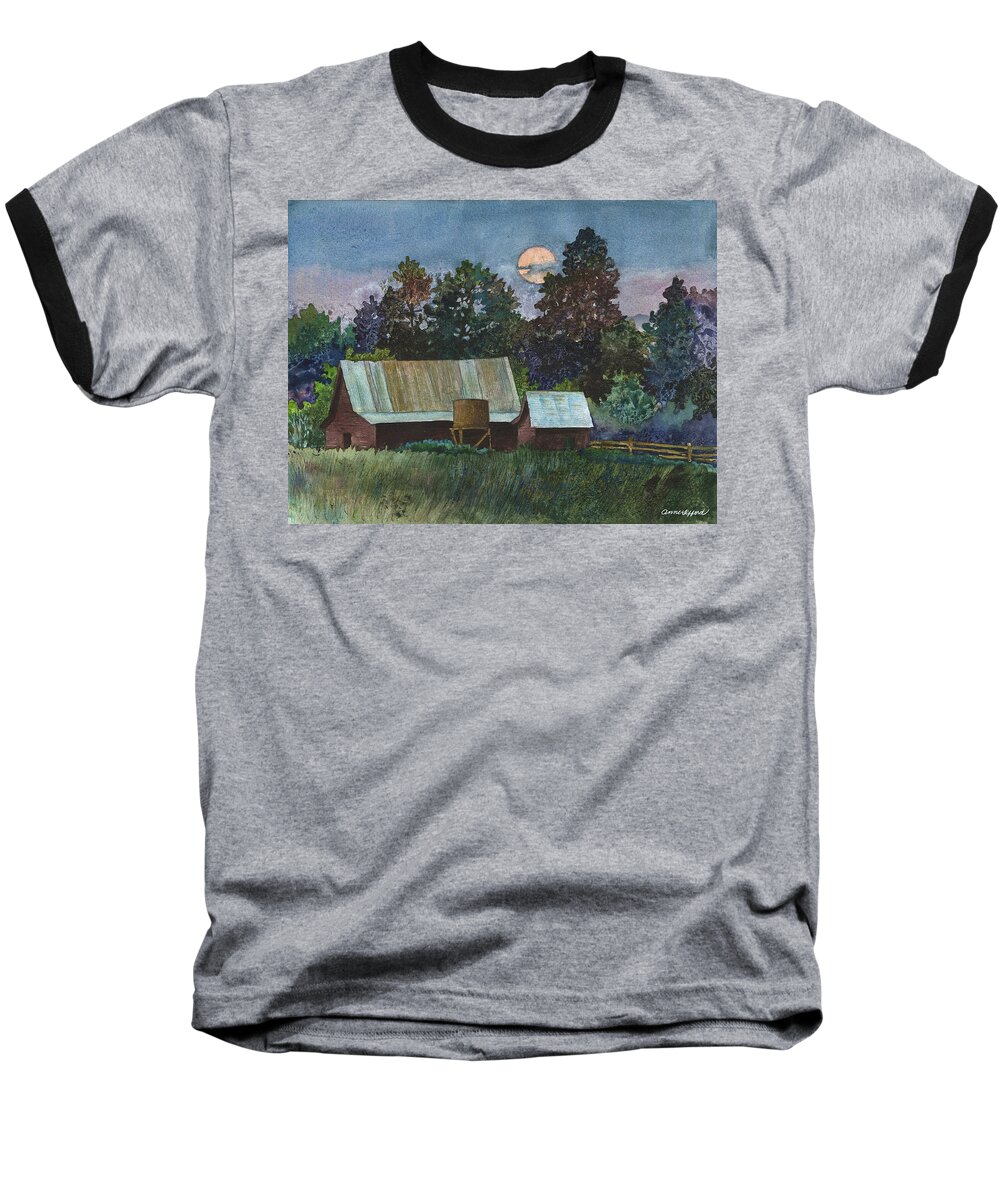 Moonlight Painting Baseball T-Shirt featuring the painting Moonlight over Caribou by Anne Gifford