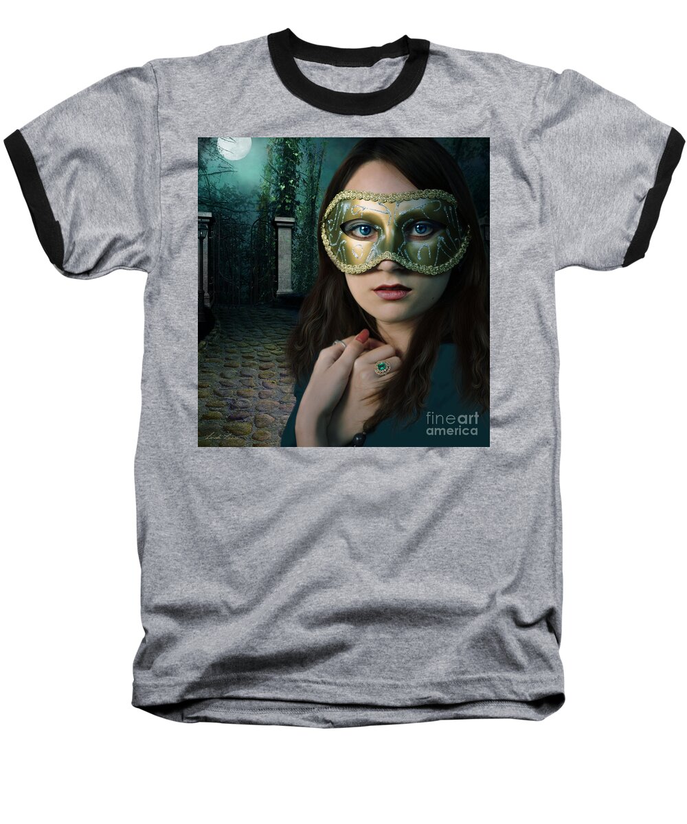  Girl Baseball T-Shirt featuring the digital art Moonlight Rendezvous by Linda Lees