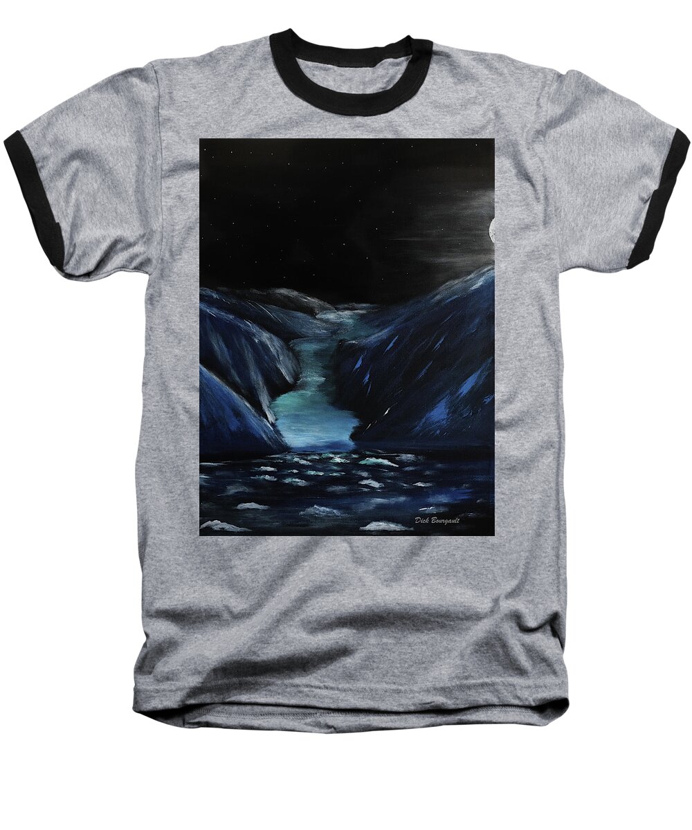 Glacier Baseball T-Shirt featuring the painting Moonlit Glacier by Dick Bourgault