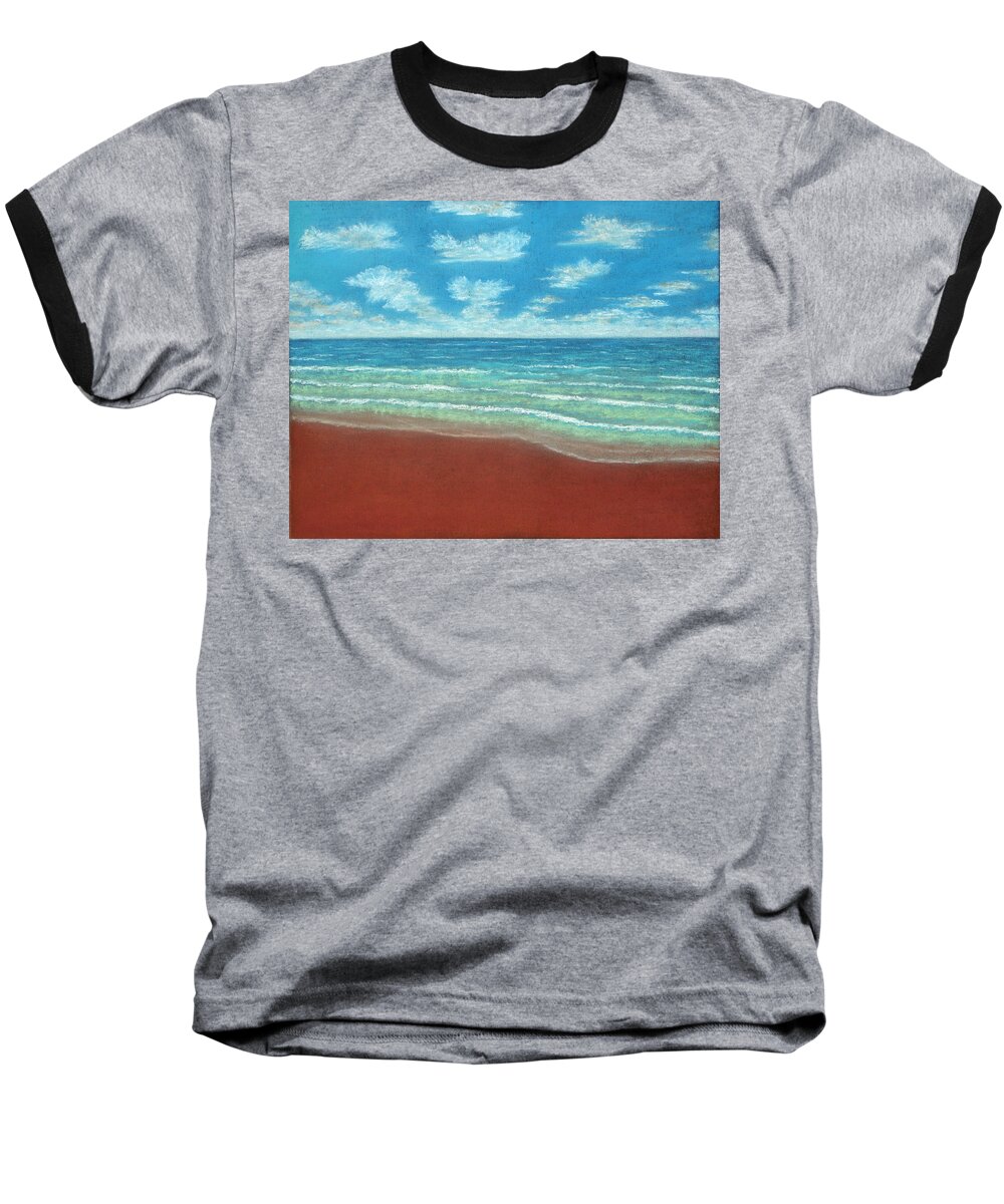 Moonset Baseball T-Shirt featuring the pastel Moonset B by Michael Heikkinen