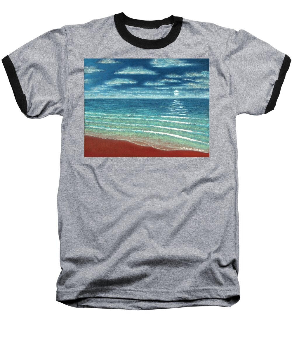 Moonset Baseball T-Shirt featuring the pastel Moonset C by Michael Heikkinen