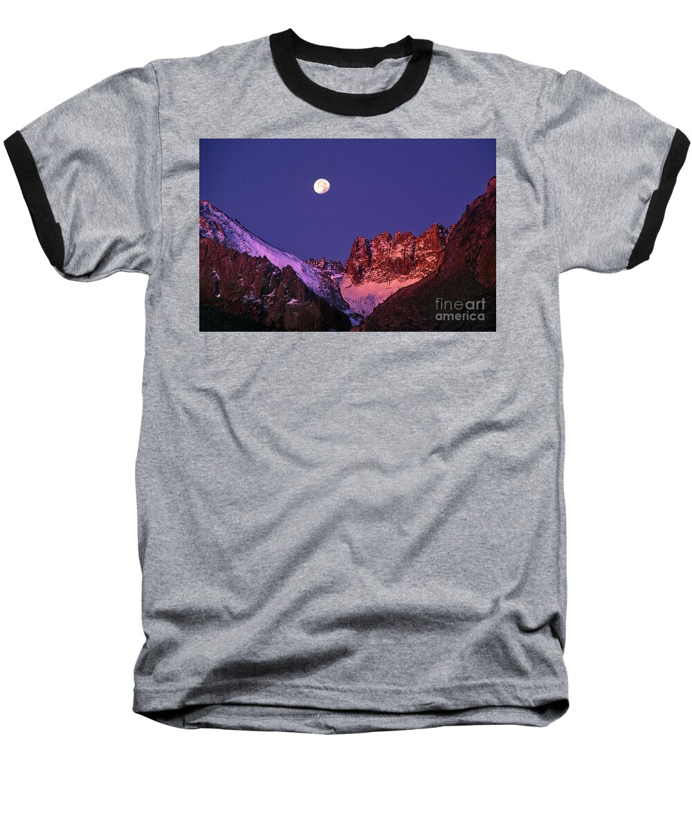 Middle Palisades Glacier Baseball T-Shirt featuring the photograph Moonset Mddle Palisades Glacier Eastern Sierras CA by Dave Welling