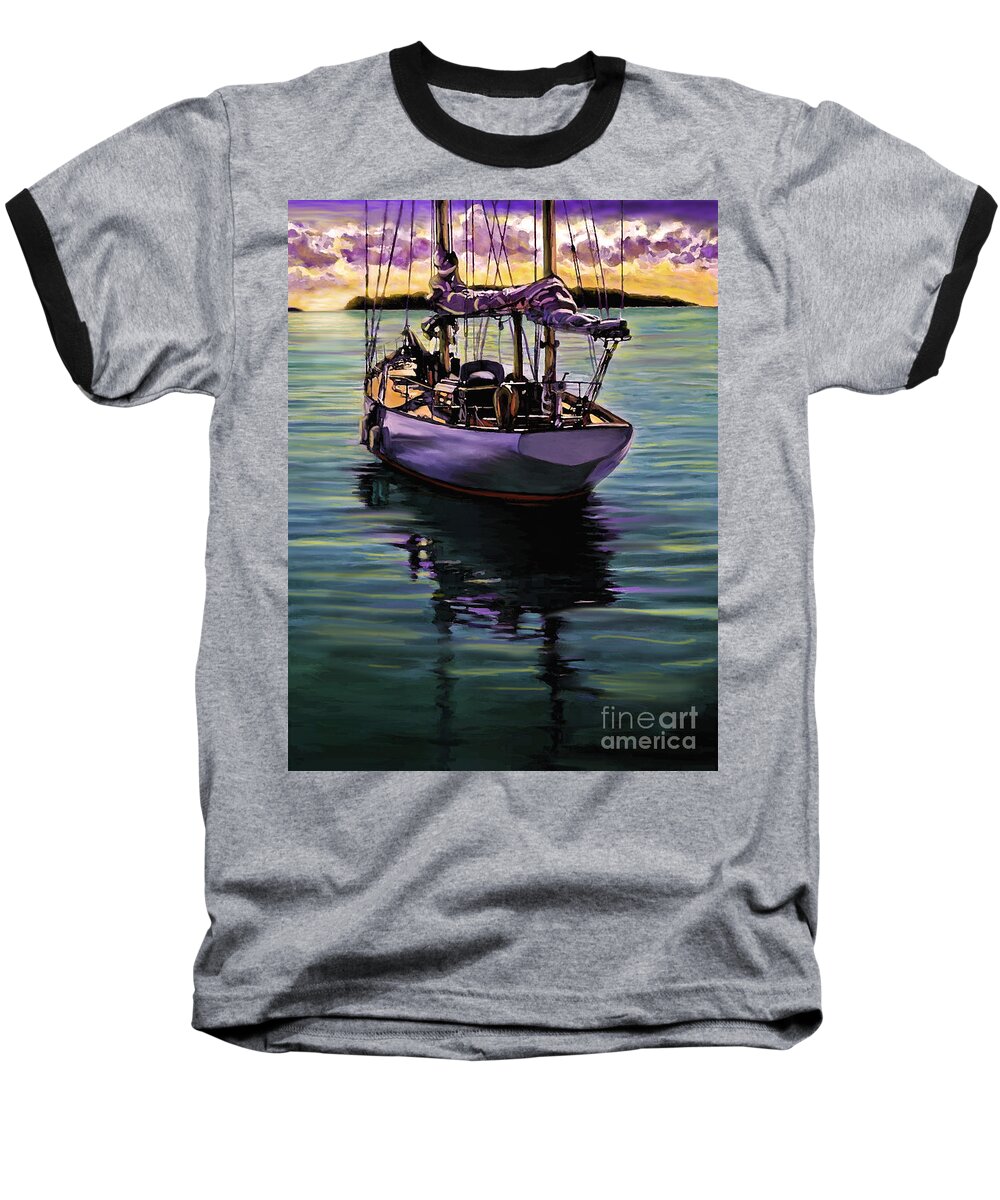 Boat Baseball T-Shirt featuring the painting Morning Has Broken by David Van Hulst