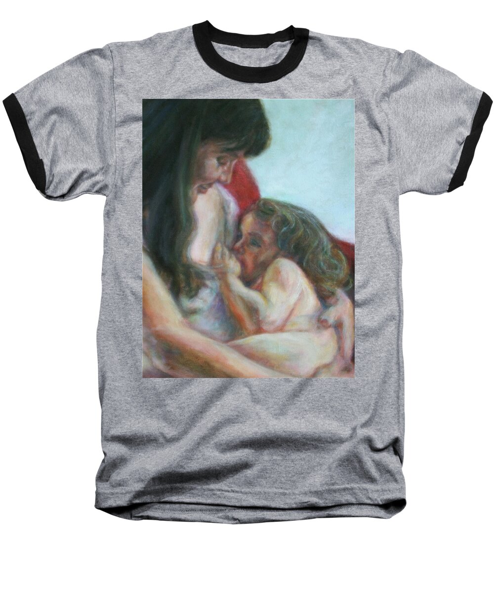 Portrait Baseball T-Shirt featuring the painting Mother and Child - detail by Quin Sweetman