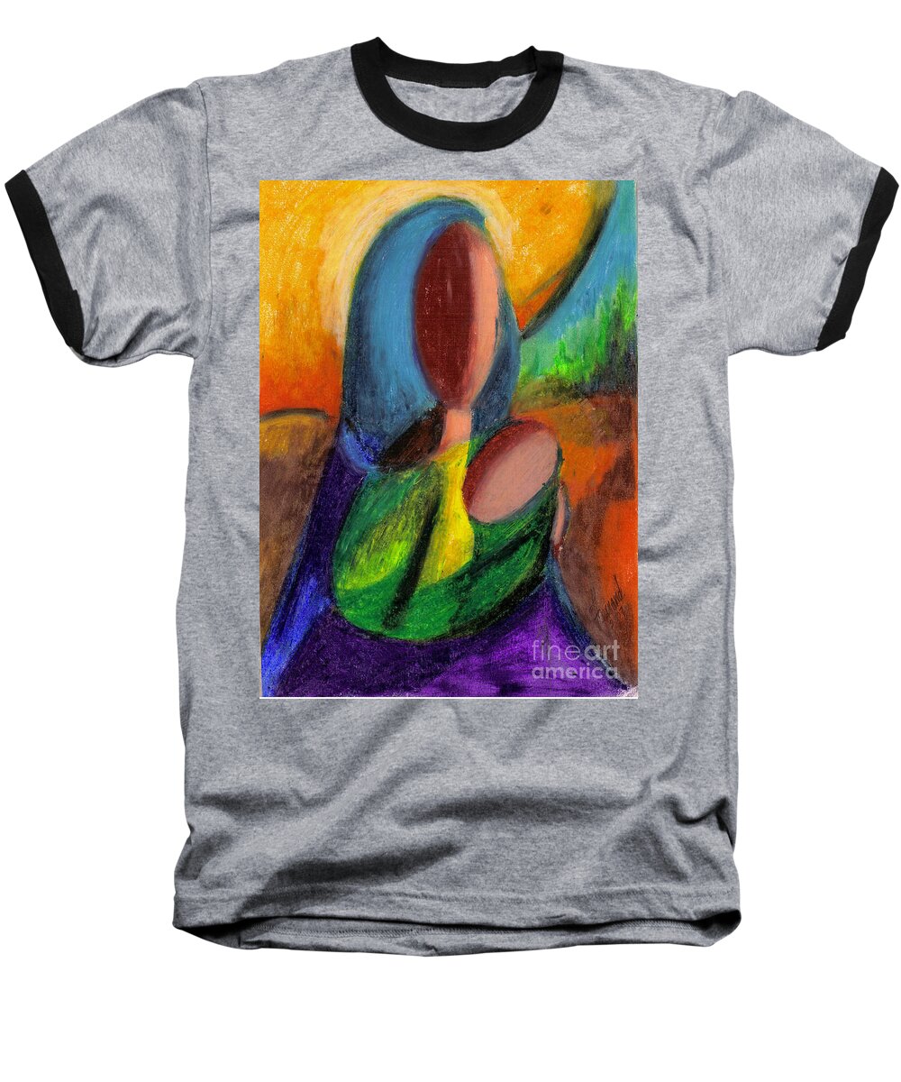 Woman Baseball T-Shirt featuring the pastel Mother and Child by Karen Ferrand Carroll
