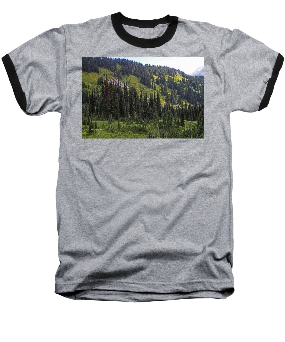 Mount Rainier Baseball T-Shirt featuring the photograph Mount Rainier Ridges And Fir Trees.. by Tom Janca