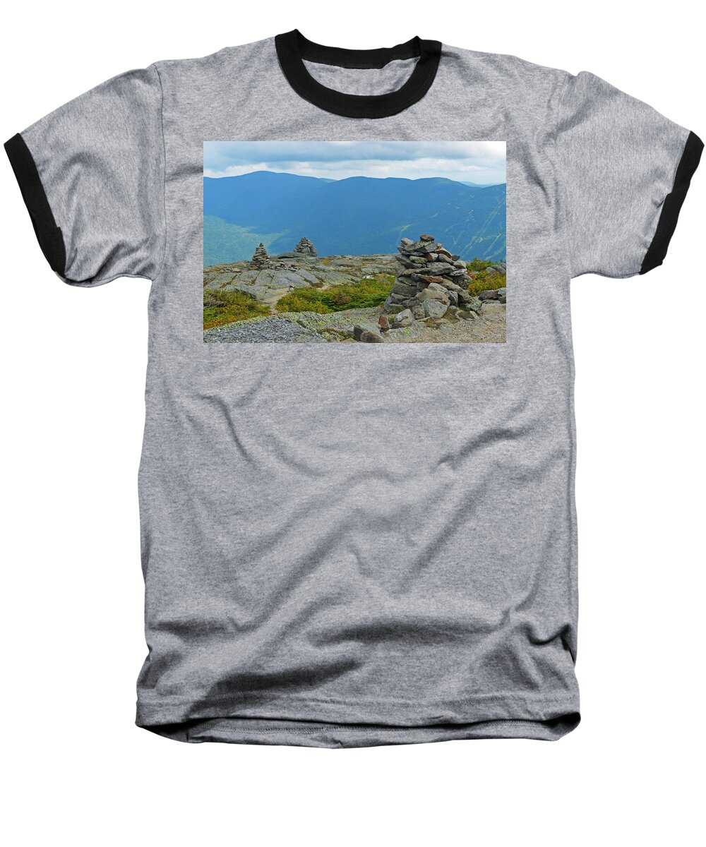 Mount Washington Baseball T-Shirt featuring the photograph Mount Washington Rock Cairns by Toby McGuire