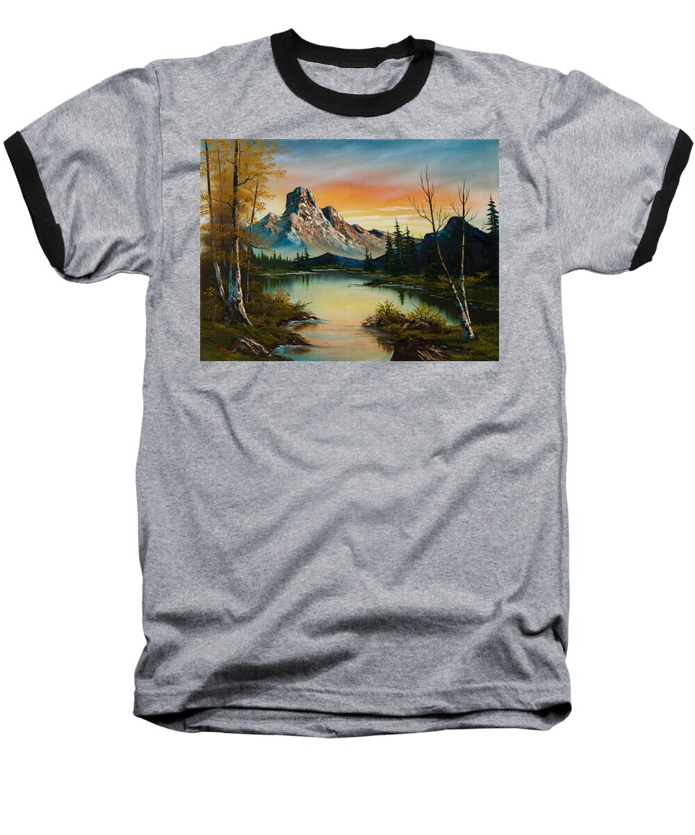 Landscape Baseball T-Shirt featuring the painting Sunset Lake by Chris Steele