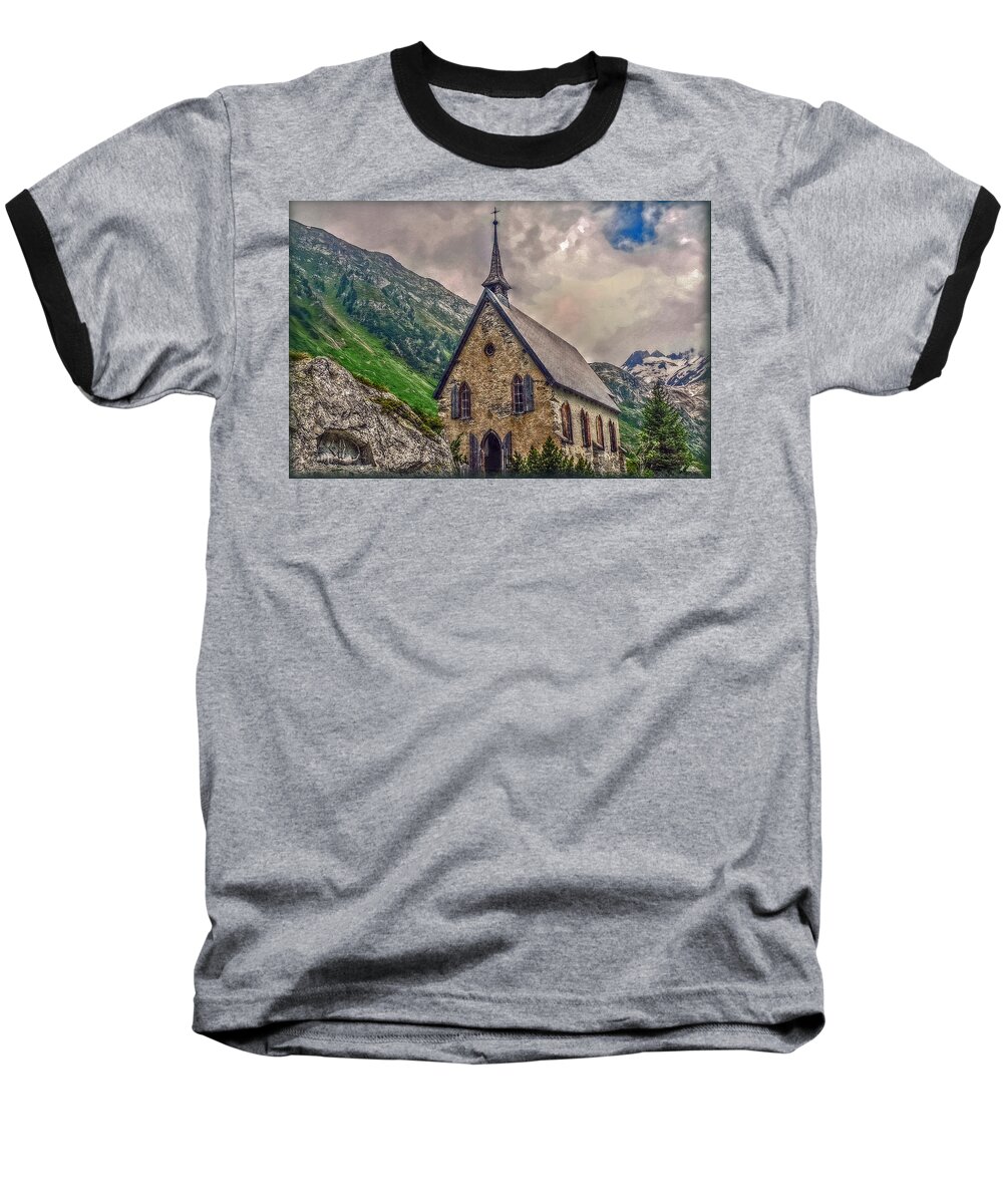 Switzerland Baseball T-Shirt featuring the photograph Mountain Chapel by Hanny Heim