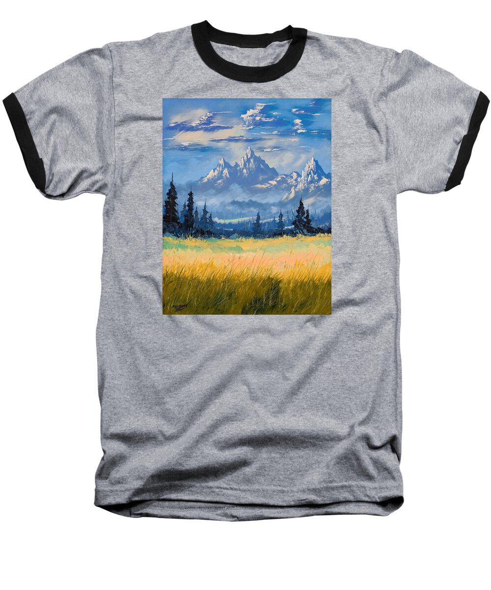Mountain Baseball T-Shirt featuring the painting Mountain Valley by Richard Faulkner